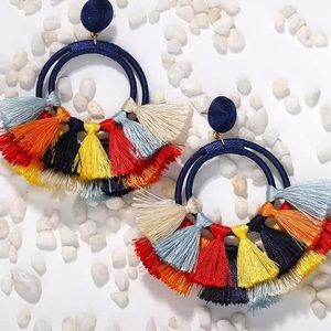 Multicolored tassel round earrings
